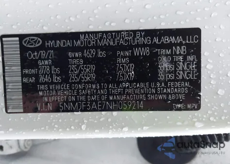 2022 Hyundai Tucson Sel from USA, damaged, VIN 5NMJF3AE7NH059214